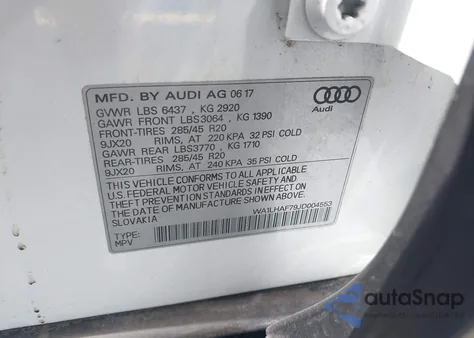 2018 Audi Q7 2.0T Premium from USA, damaged, VIN WA1LHAF79JD004553